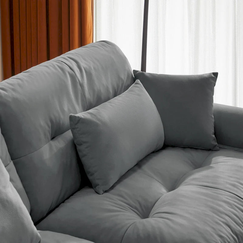 Modulares Ecksofa mit 2 Hockern, bezogen mit Samtstoff