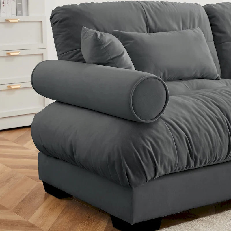 Modulares Ecksofa mit 2 Hockern, bezogen mit Samtstoff