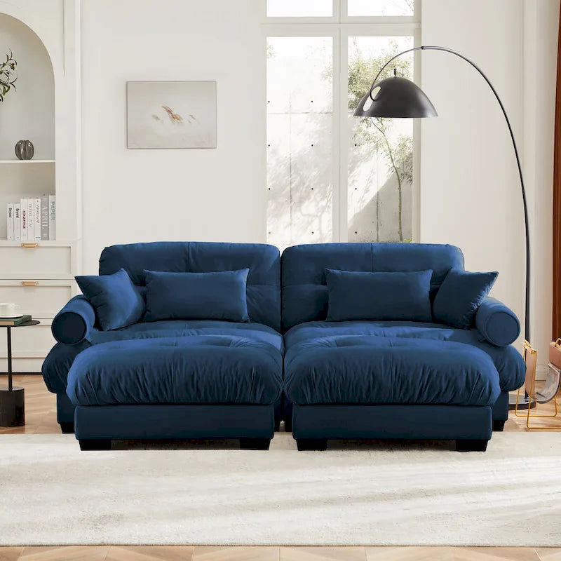 Modulares Ecksofa mit 2 Hockern, bezogen mit Samtstoff