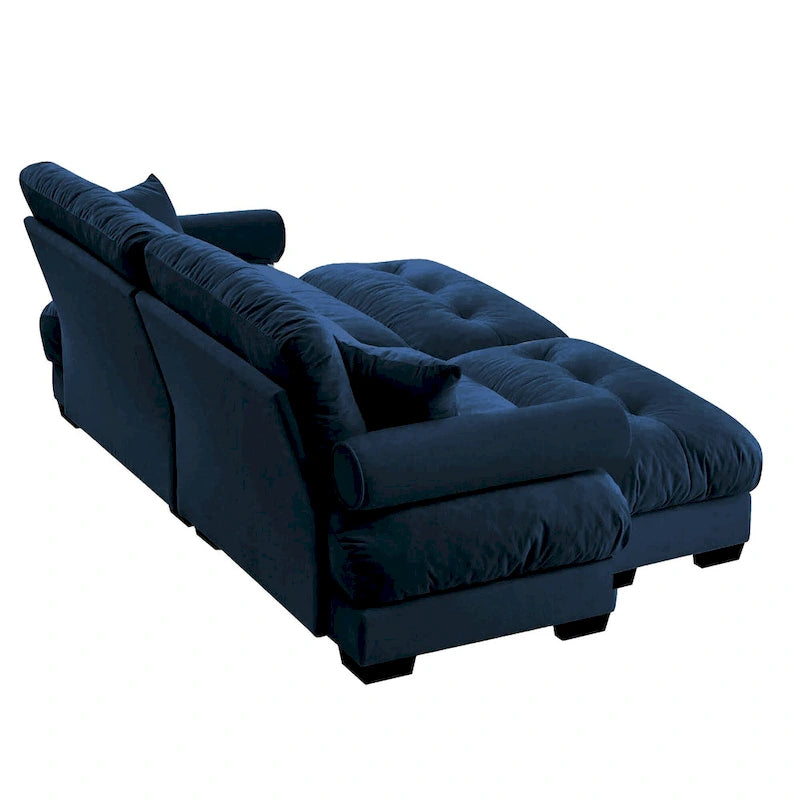 Modulares Ecksofa mit 2 Hockern, bezogen mit Samtstoff