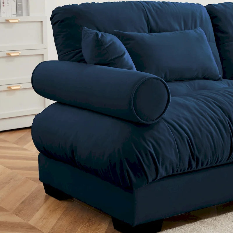 Modulares Ecksofa mit 2 Hockern, bezogen mit Samtstoff