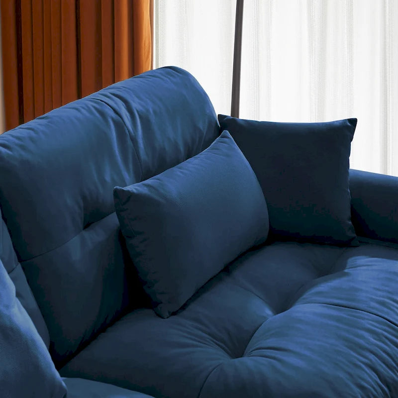 Modulares Ecksofa mit 2 Hockern, bezogen mit Samtstoff