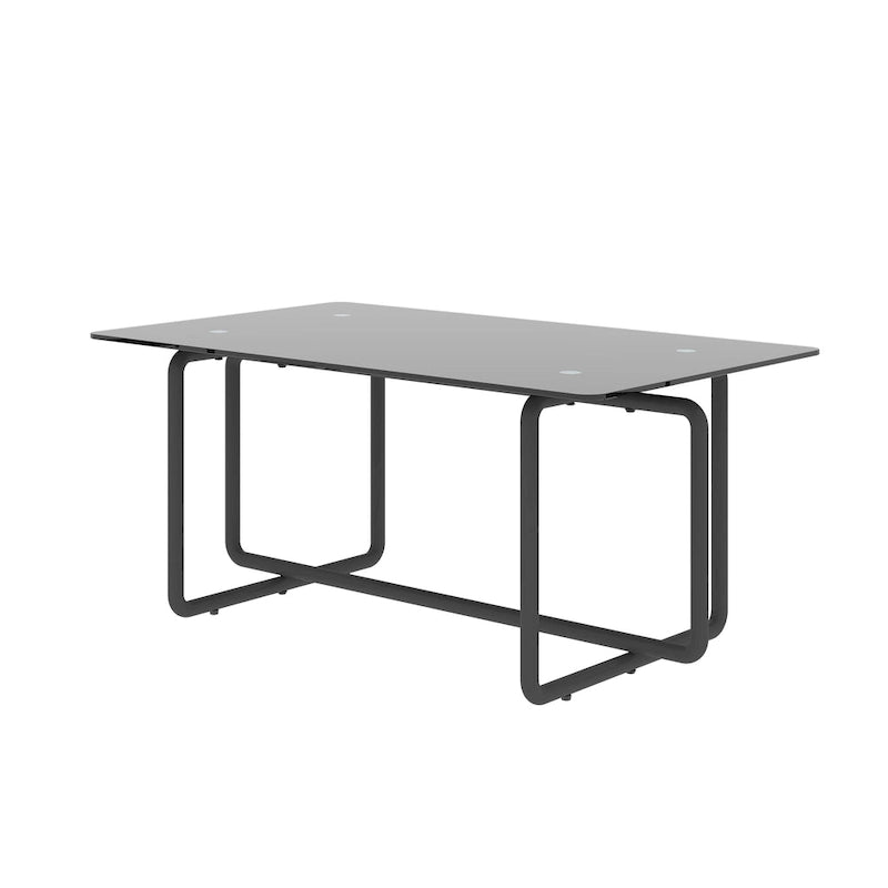 Mesa de centro moderna de vidrio templado y metal negro