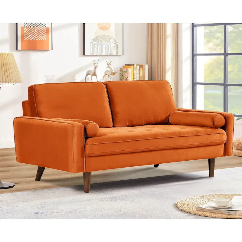 Sofa mit Holzgestell und Samtbezug, 58W