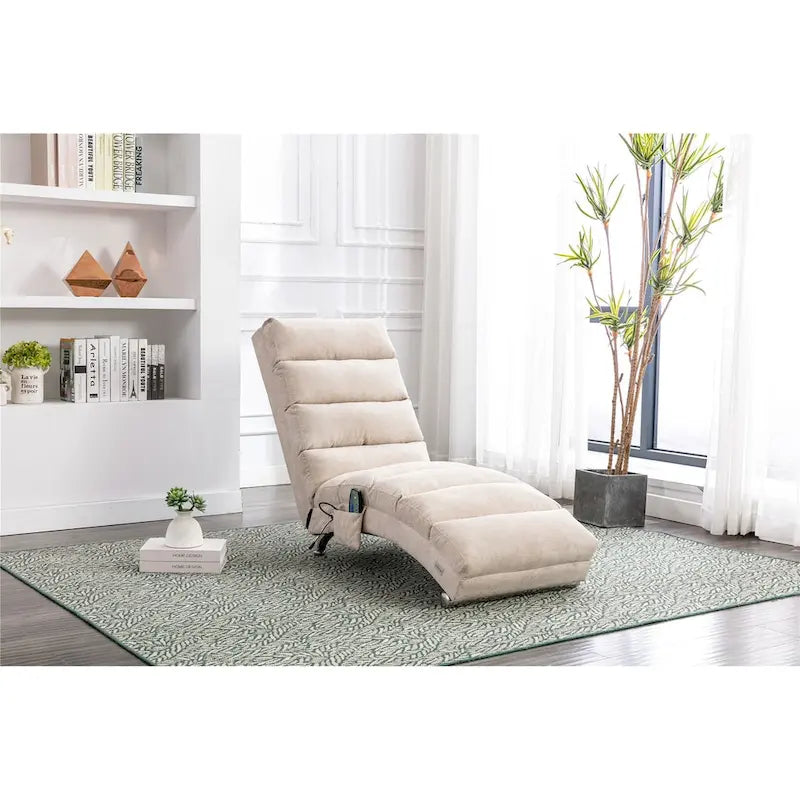 Linen Chaise Lounge Indoor Chair, Modern Long Lounger for Office or Living Room