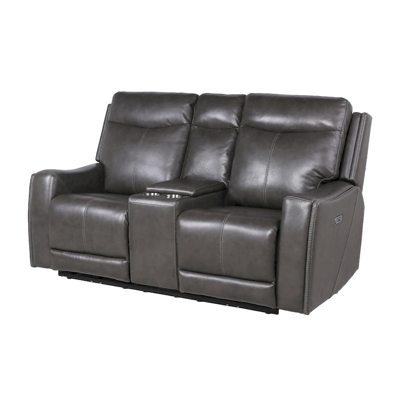 Elektrisch verstellbares Zweisitzersofa aus vollnarbigem Leder mit Konsole