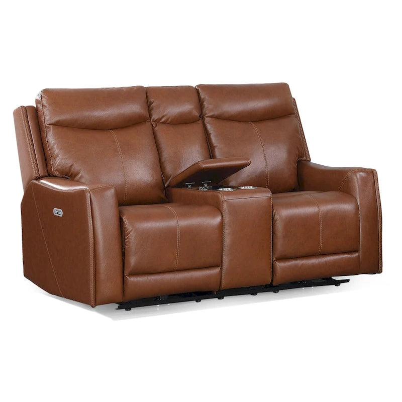 Elektrisch verstellbares Zweisitzersofa aus vollnarbigem Leder mit Konsole