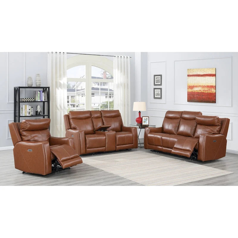 Causeuse inclinable électrique en cuir pleine fleur avec console