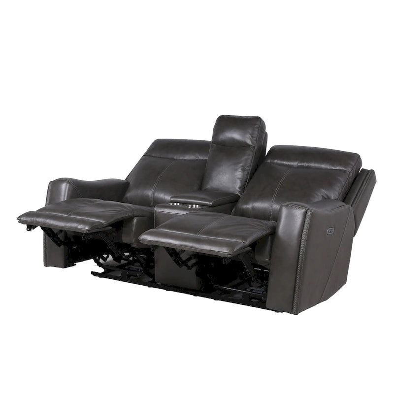 Elektrisch verstellbares Zweisitzersofa aus vollnarbigem Leder mit Konsole