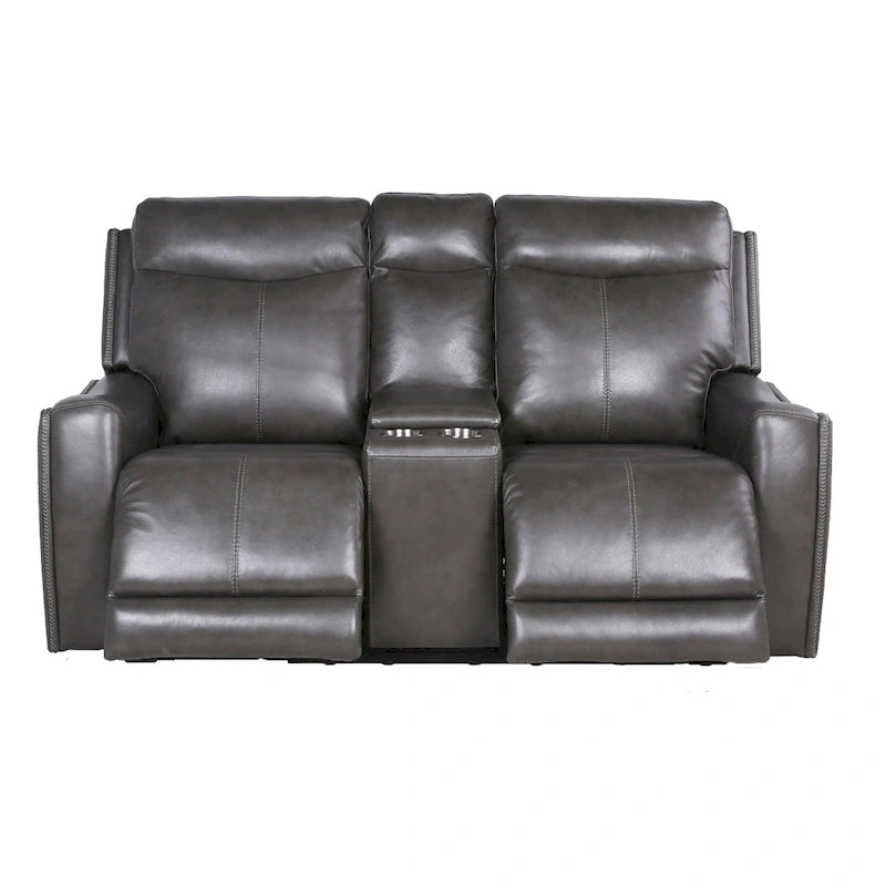 Causeuse inclinable électrique en cuir pleine fleur avec console