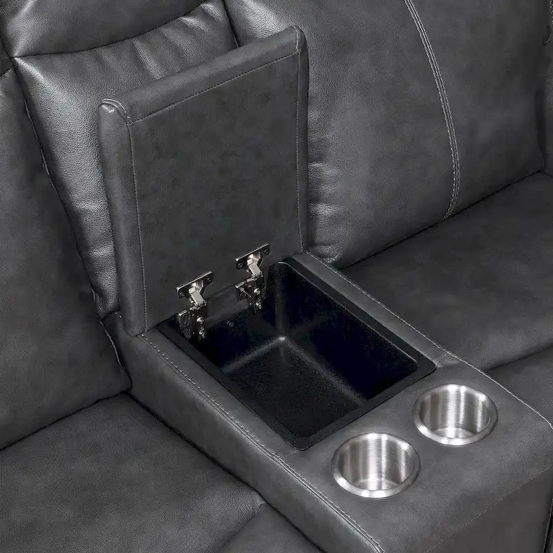 Causeuse inclinable électrique en cuir pleine fleur avec console