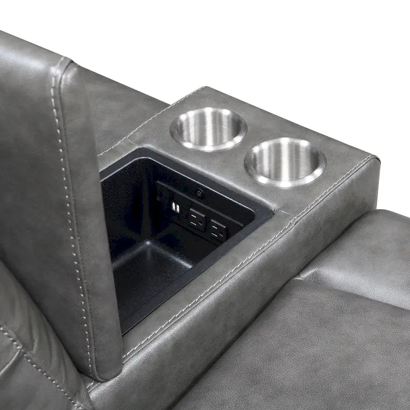 Causeuse inclinable électrique en cuir pleine fleur avec console