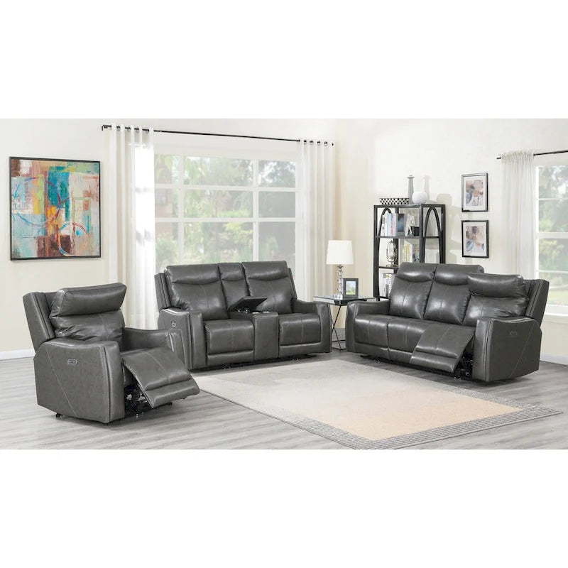 Causeuse inclinable électrique en cuir pleine fleur avec console