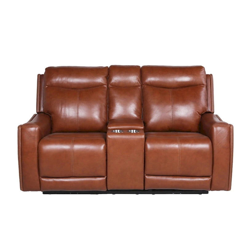 Causeuse inclinable électrique en cuir pleine fleur avec console