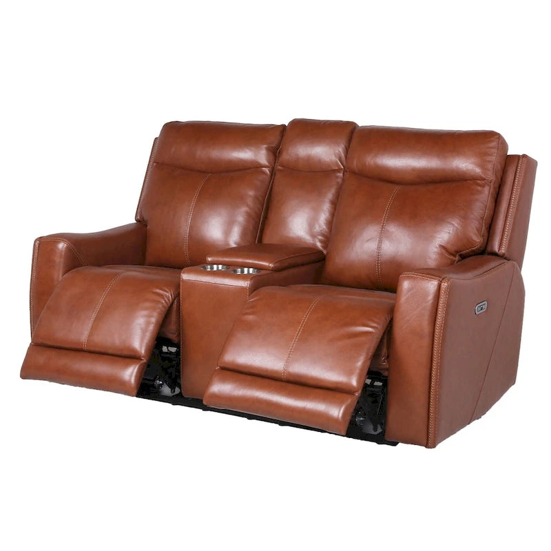 Causeuse inclinable électrique en cuir pleine fleur avec console