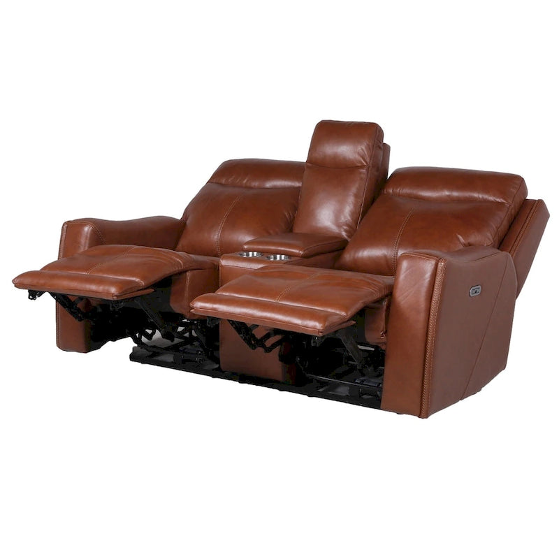 Causeuse inclinable électrique en cuir pleine fleur avec console