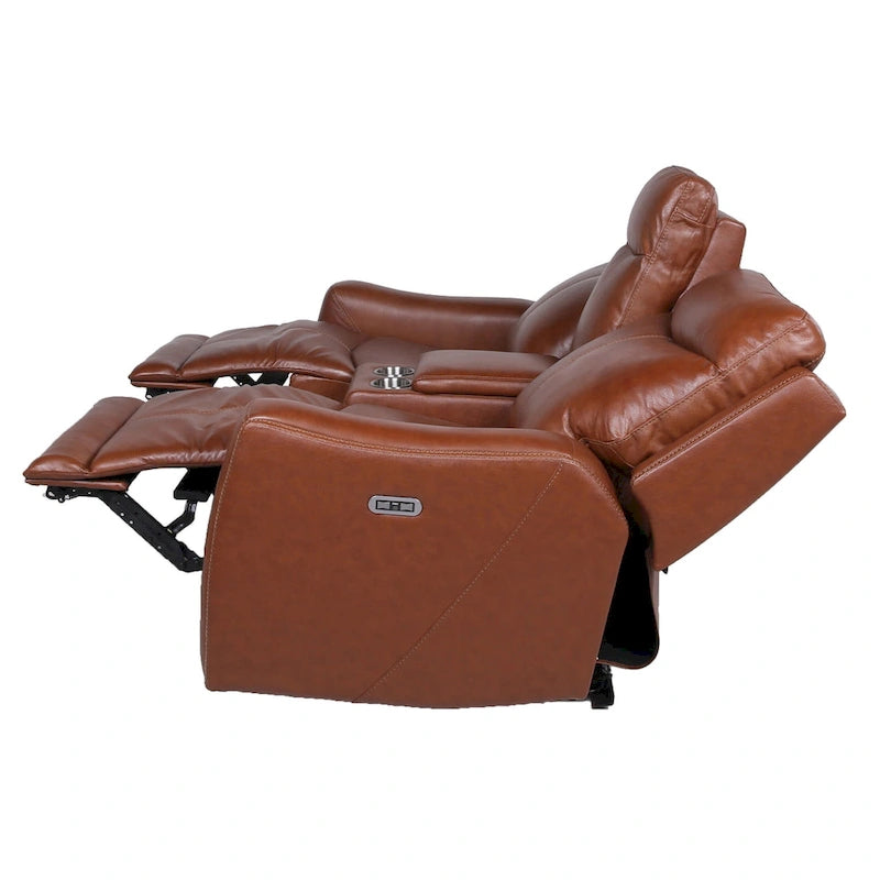 Causeuse inclinable électrique en cuir pleine fleur avec console