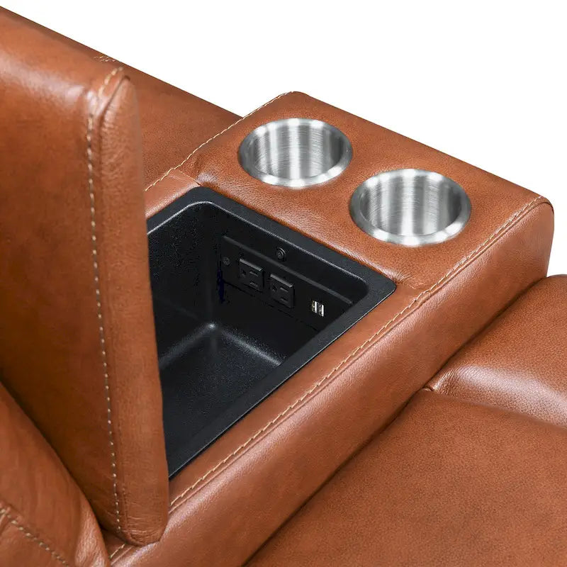 Causeuse inclinable électrique en cuir pleine fleur avec console