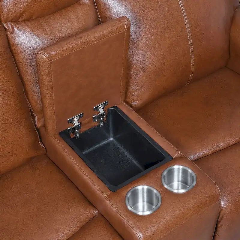 Causeuse inclinable électrique en cuir pleine fleur avec console