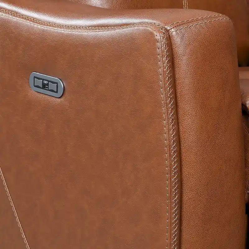 Causeuse inclinable électrique en cuir pleine fleur avec console