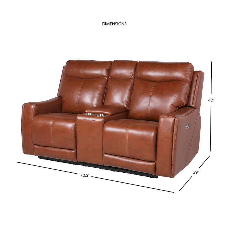 Causeuse inclinable électrique en cuir pleine fleur avec console