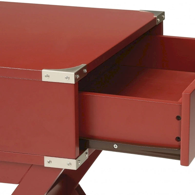 Mesa auxiliar de madera roja de 24 con patas cruzadas y cajón - 18 W x 16 D x 24 H