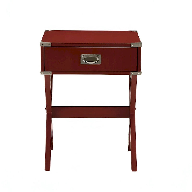Roter Beistelltisch aus Holz mit X-Beinen und Schublade - 18 W x 16 D x 24 H