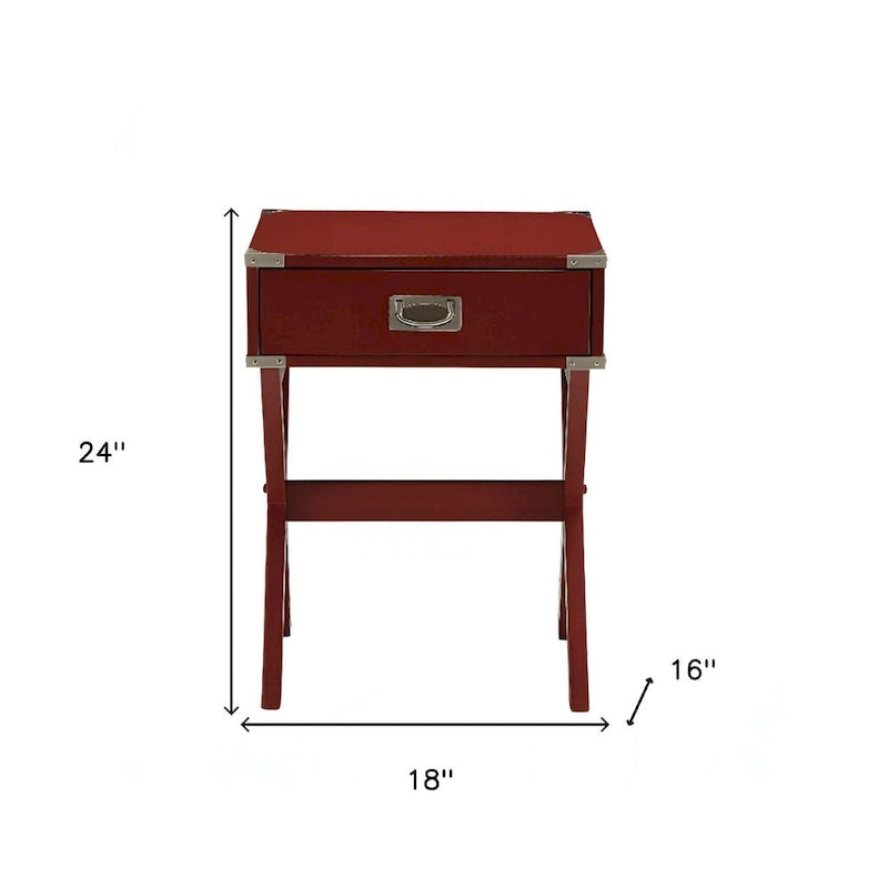 Mesa auxiliar de madera roja de 24 con patas cruzadas y cajón - 18 W x 16 D x 24 H