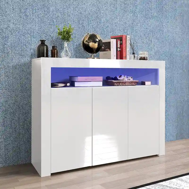 Aparador de almacenamiento de alto brillo con luz LED
