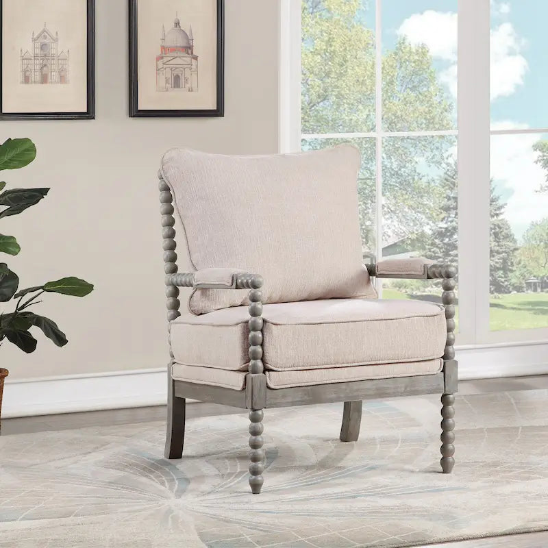 Fauteuil à fuseaux de style maison de campagne, fauteuil d’appoint rembourré en lin