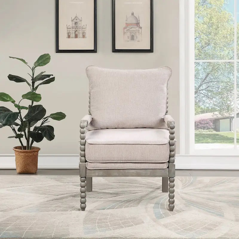Fauteuil à fuseaux de style maison de campagne, fauteuil d’appoint rembourré en lin
