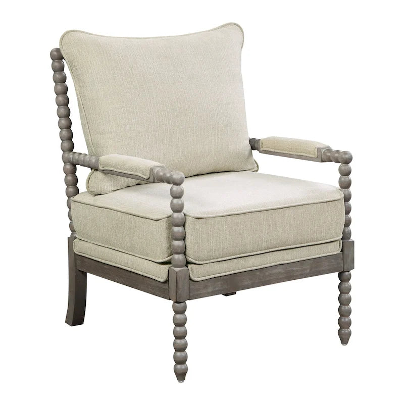 Fauteuil à fuseaux de style maison de campagne, fauteuil d’appoint rembourré en lin