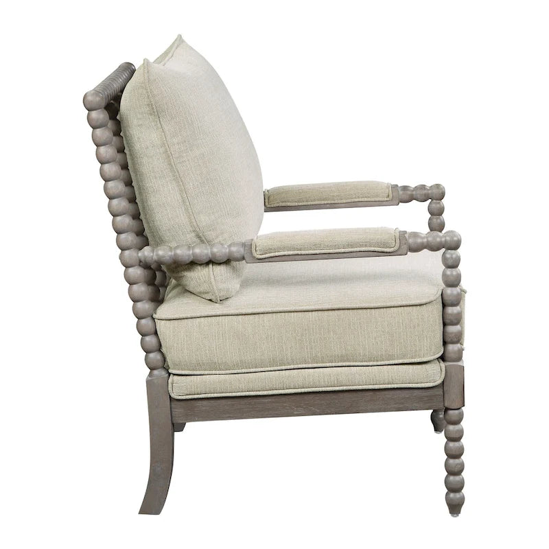 Fauteuil à fuseaux de style maison de campagne, fauteuil d’appoint rembourré en lin