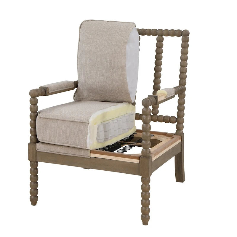 Fauteuil à fuseaux de style maison de campagne, fauteuil d’appoint rembourré en lin