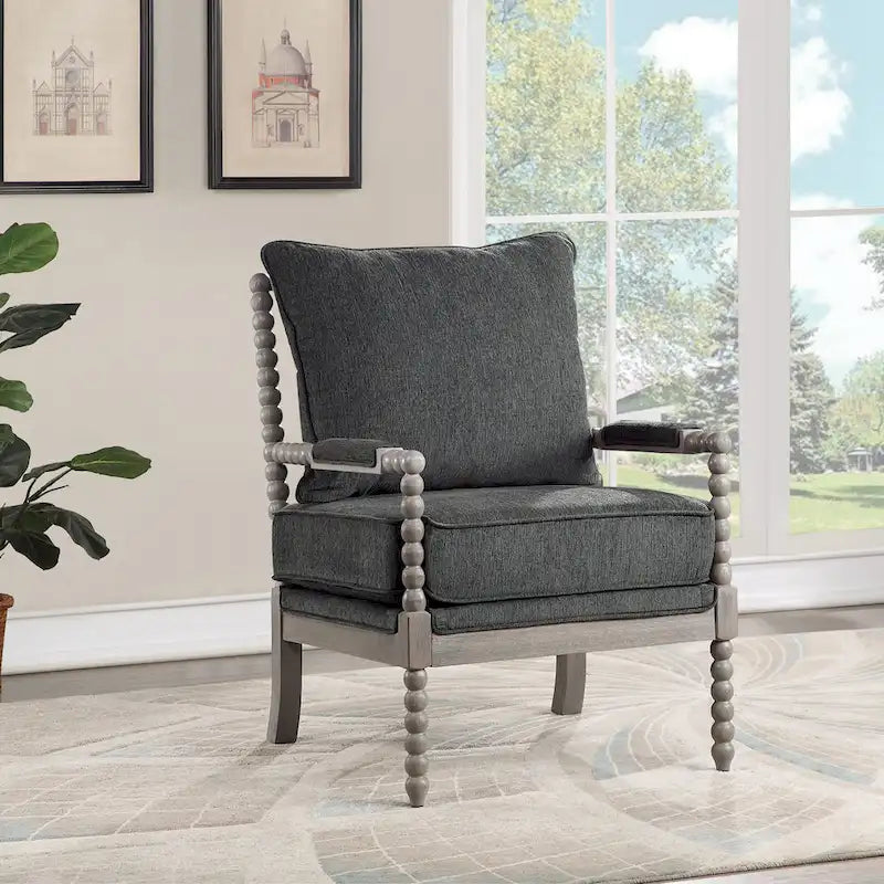 Fauteuil à fuseaux de style maison de campagne, fauteuil d’appoint rembourré en lin
