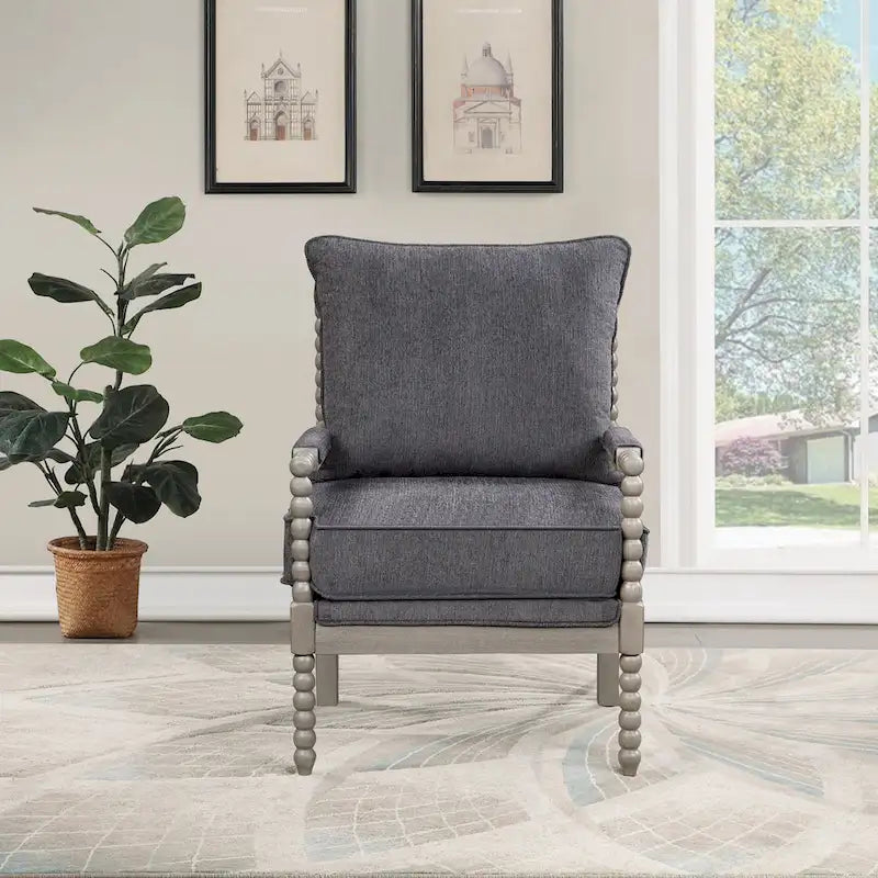 Fauteuil à fuseaux de style maison de campagne, fauteuil d’appoint rembourré en lin