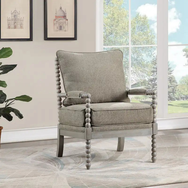 Fauteuil à fuseaux de style maison de campagne, fauteuil d’appoint rembourré en lin