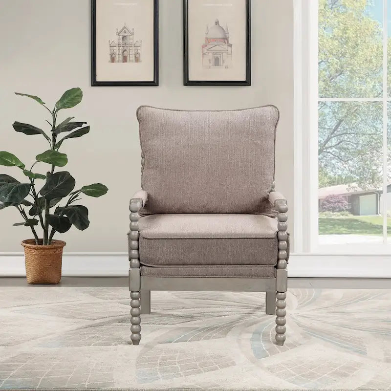 Fauteuil à fuseaux de style maison de campagne, fauteuil d’appoint rembourré en lin
