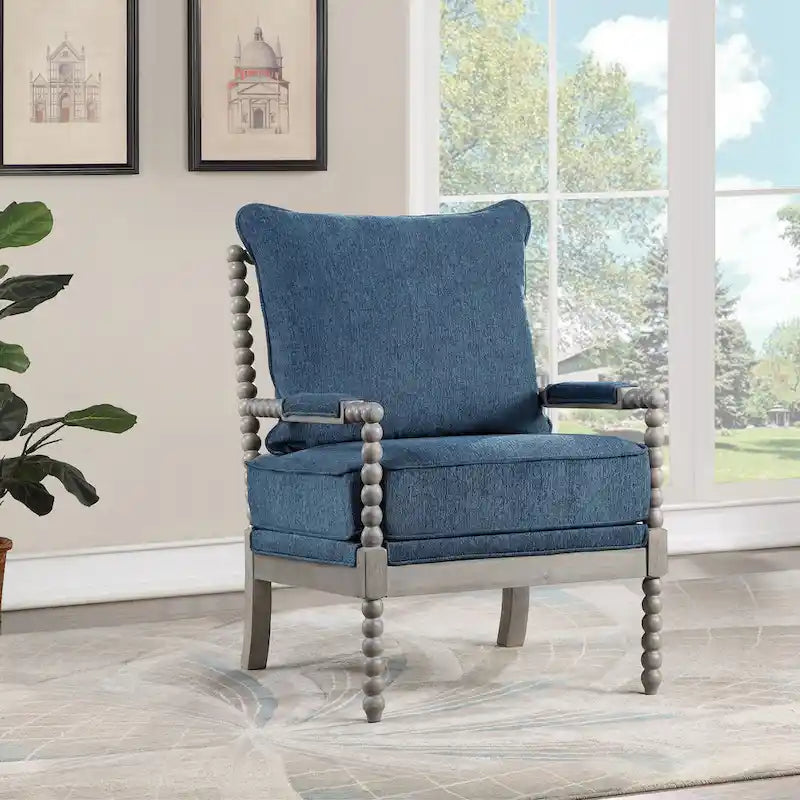 Fauteuil à fuseaux de style maison de campagne, fauteuil d’appoint rembourré en lin