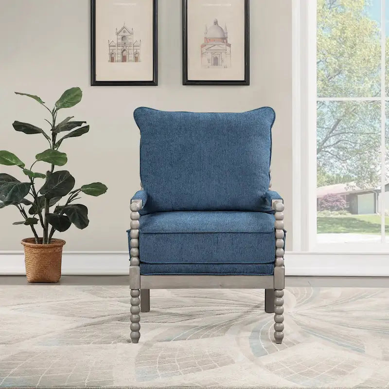 Fauteuil à fuseaux de style maison de campagne, fauteuil d’appoint rembourré en lin