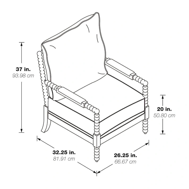 Fauteuil à fuseaux de style maison de campagne, fauteuil d’appoint rembourré en lin