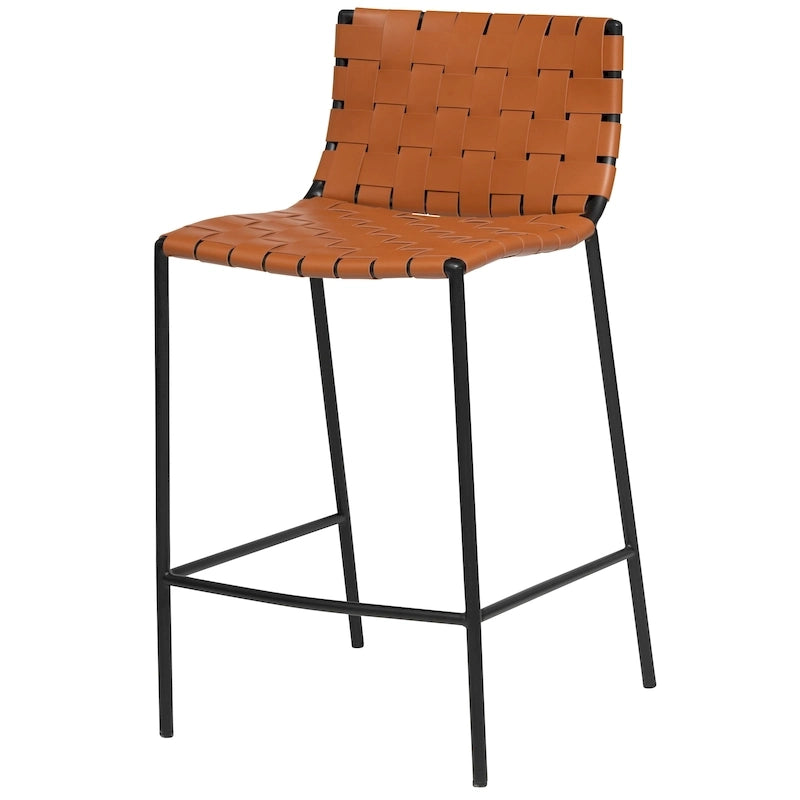 Moderner Barhocker aus Ledergeflecht im Stil der Mitte des Jahrhunderts (26-inch/ 30-inch) (Einzelstück)