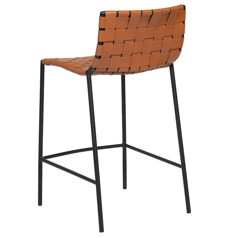 Taburete de bar de cuero tejido moderno de mediados de siglo (26 pulgadas/ 30 pulgadas) (individual)