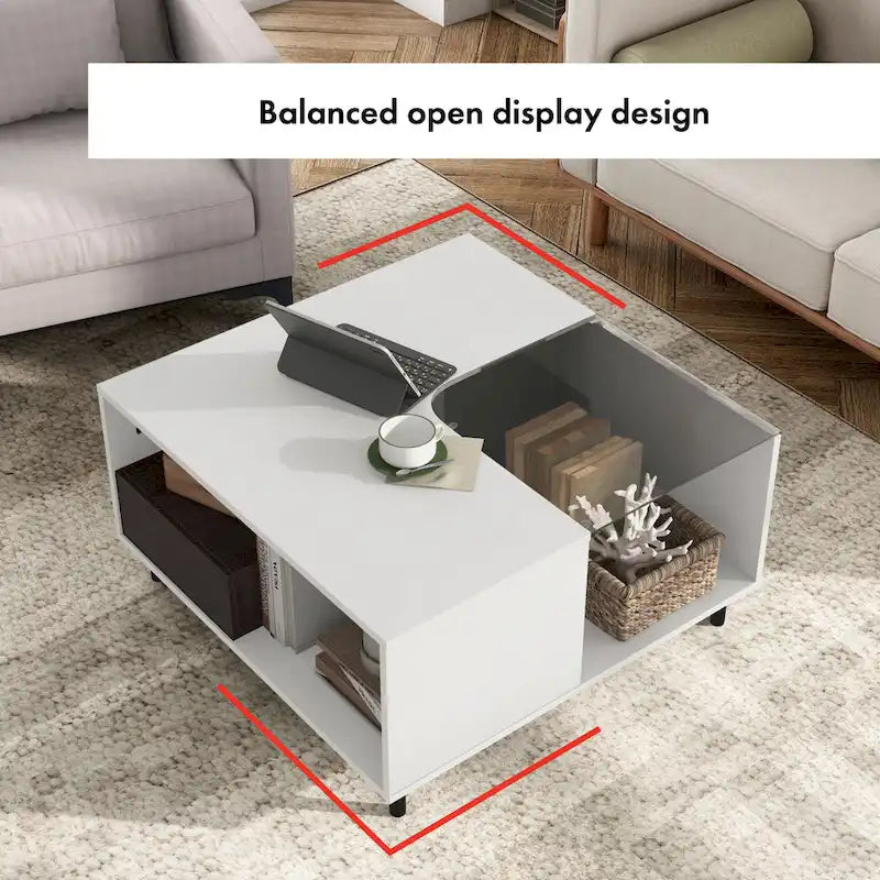 Table basse carrée blanche moderne avec éclairage LED à 16 couleurs, étagère et tiroir
