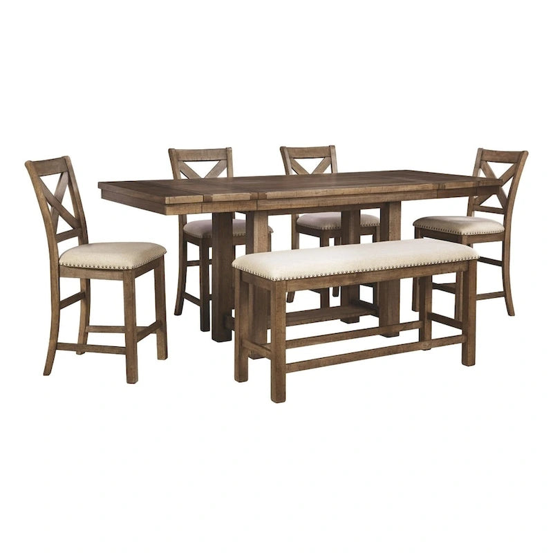 Mesa extensible de altura de barra - marrón grisáceo - 36 W x 86 D x 36 H