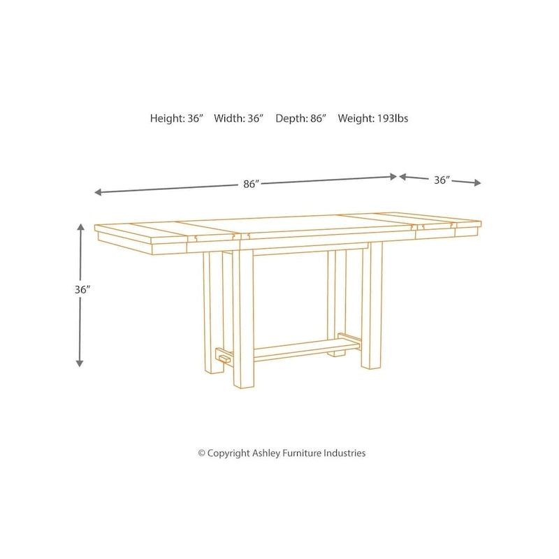Mesa extensible de altura de barra - marrón grisáceo - 36 W x 86 D x 36 H