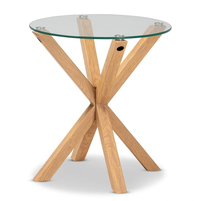 Beistelltisch mit Glas und Holzoberfläche