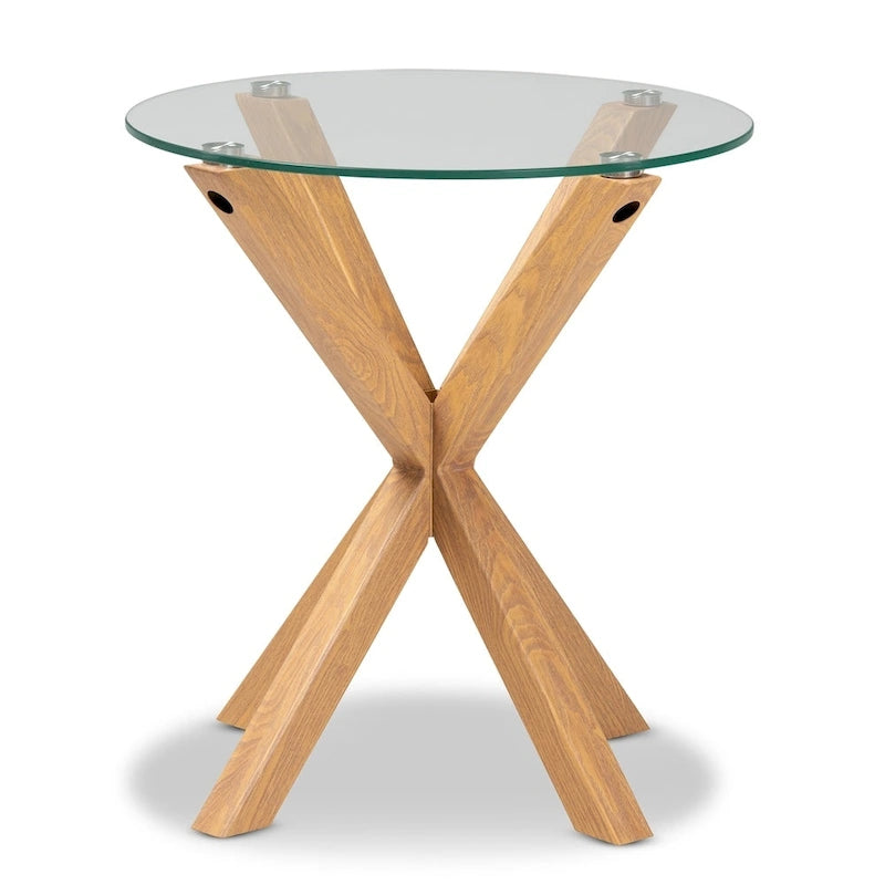 Beistelltisch mit Glas und Holzoberfläche