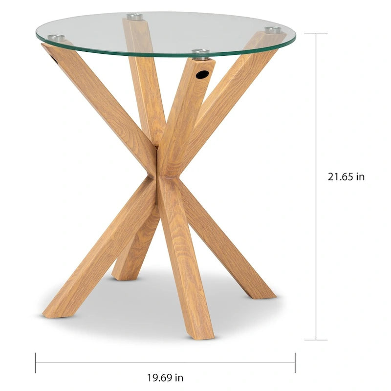 Beistelltisch mit Glas und Holzoberfläche