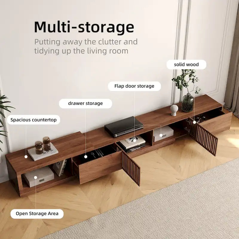 Moderner ausziehbarer und verlängerbarer TV-Ständer mit 4 Schubladen, für bis zu 103 Zoll - 78.54D x 15.74W x 13.78H